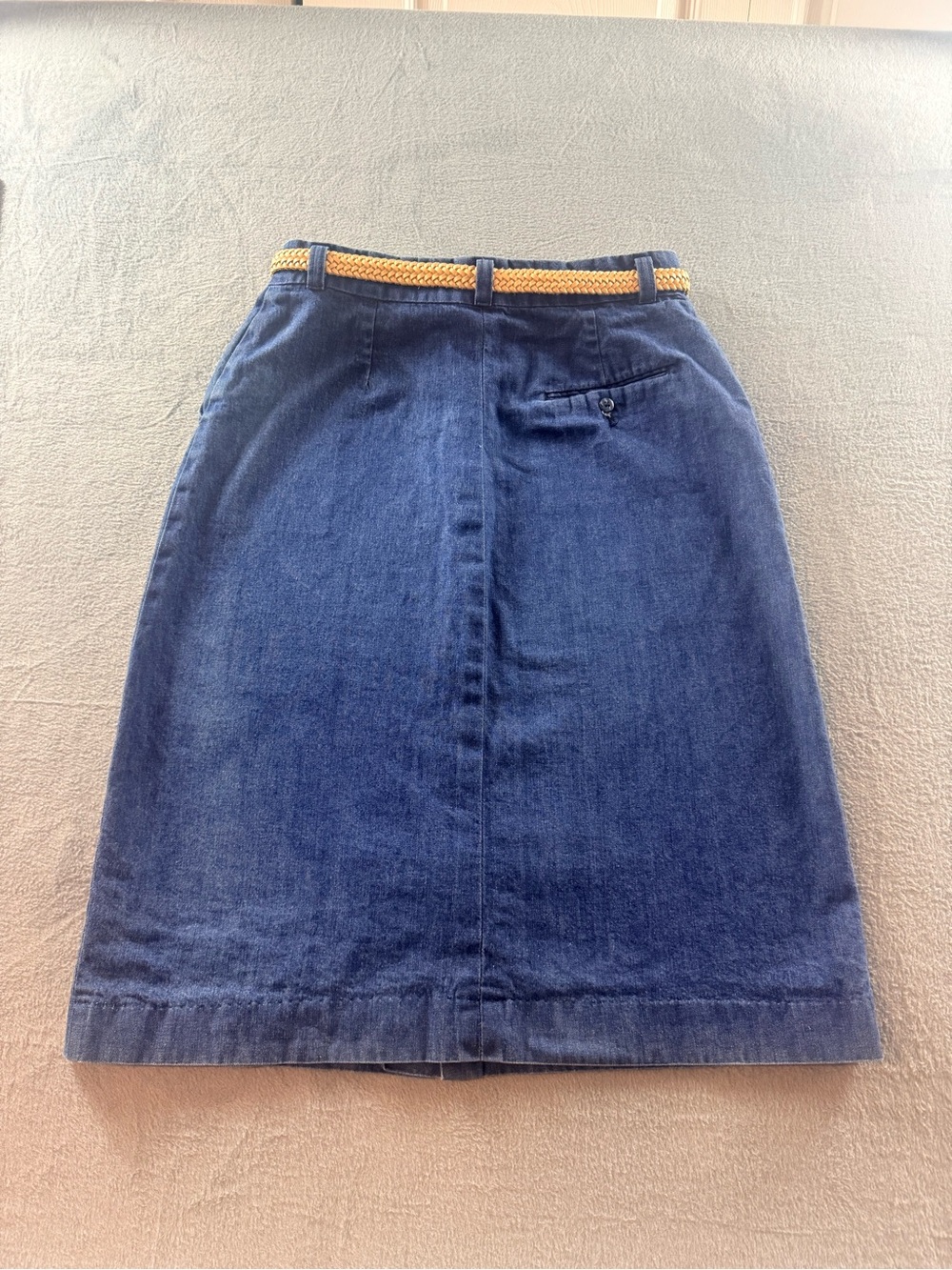 DEECEE - Vintage Dark Blue Denim Midi Skirt with Tan Braided Belt - Picture 9 of 10